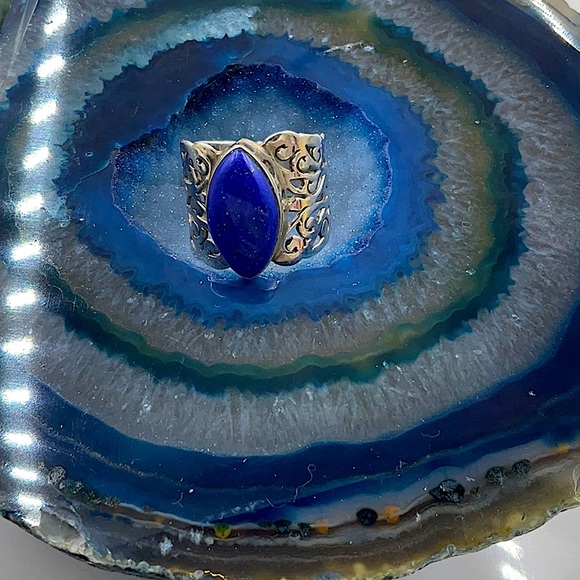 Vtg.(1980’s) Sterling Silver Ring Size 7 With Lapis Lazuli Gemstone Oval Shape - Picture 6 of 8